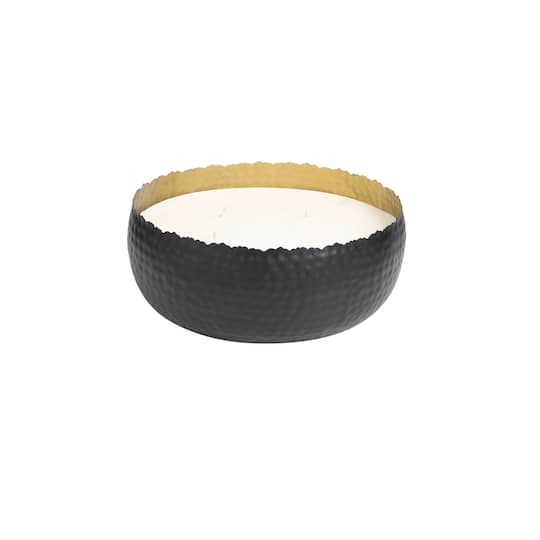 90oz Campfire Scented White 4 Wick Candle in Hammered Matte Black Bowl